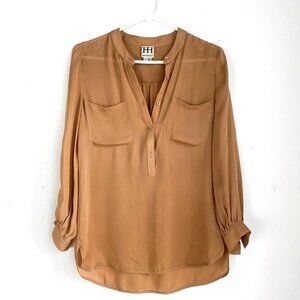 Haute Hippie Nude Beige Button Up Silk Blouse XS